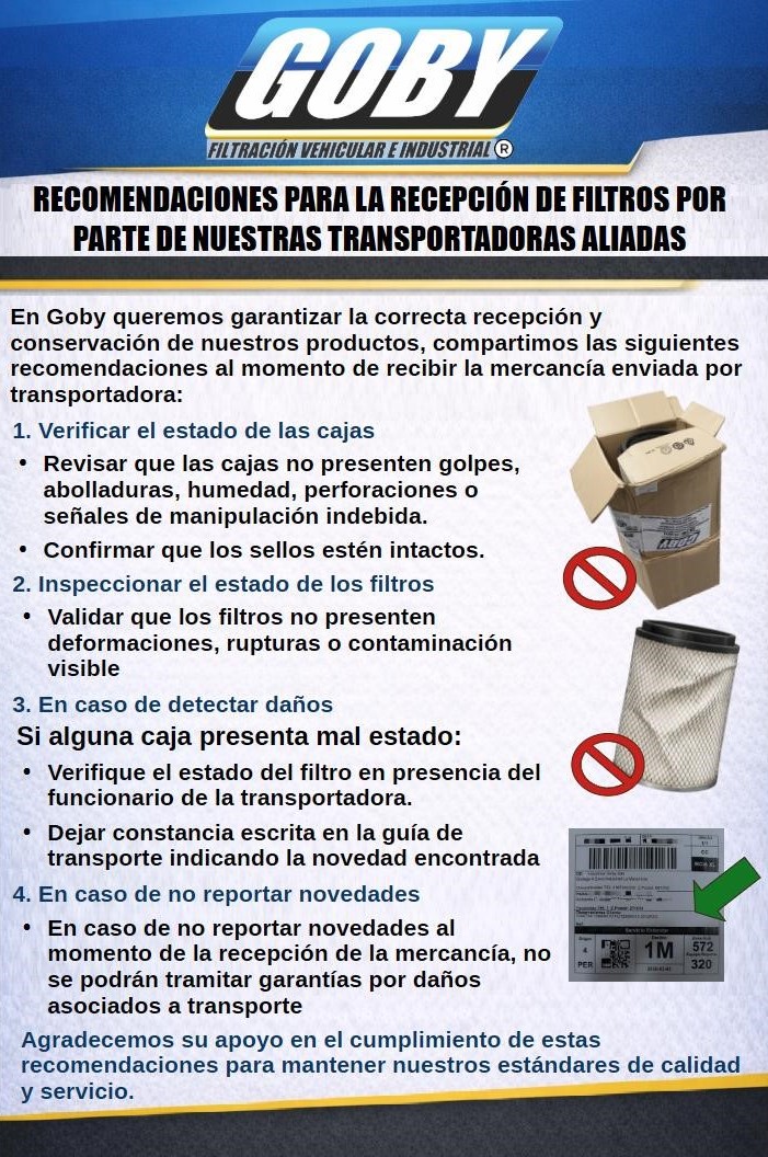 Recomendación al recibir los filtros